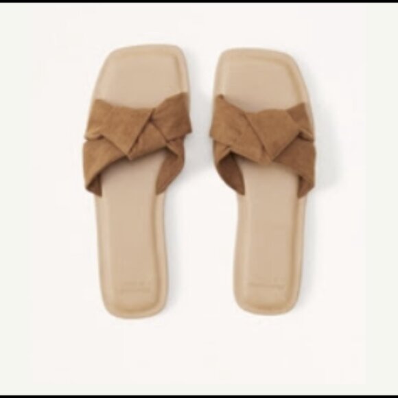 Abercrombie & Fitch Knotted Suede Slide Sandals - Size 8 - Brown - Picture 1 of 5
